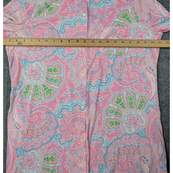 Ralph Lauren Pajama Shirt Dress Womens Medium Pink Paisley Preppy Cotton Comfy - Picture 3 of 7